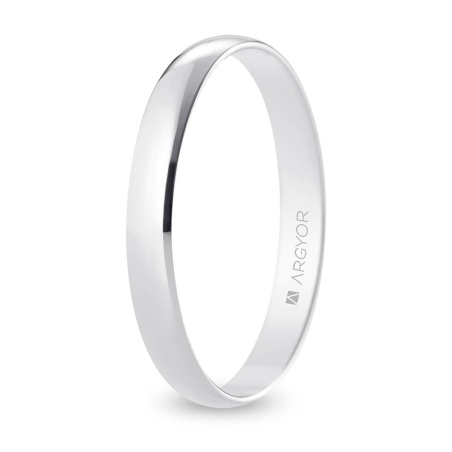 Alianza de boda media caña oro blanco 18k acabado pulido interior plano 3 mm