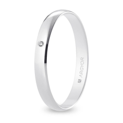 Alianza de boda oro blanco 9k acabado pulido con diamante interior plano 3 mm