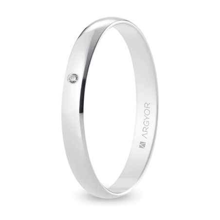 Alianza de boda oro blanco 9k acabado pulido con diamante interior plano 3 mm