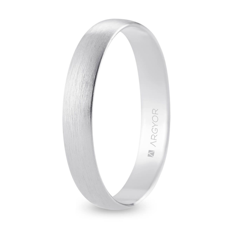 Alianza de boda media caña oro blanco 18k acabado satinado interior plano 3 mm