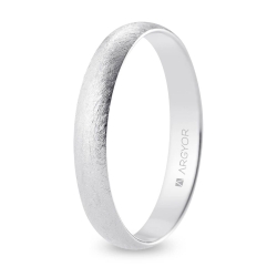 Alianza de boda media caña oro blanco 18k acabado hielo 3.5 mm