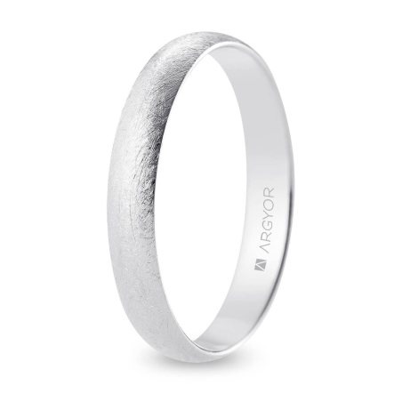 Alianza de boda media caña oro blanco 18k acabado hielo 3.5 mm