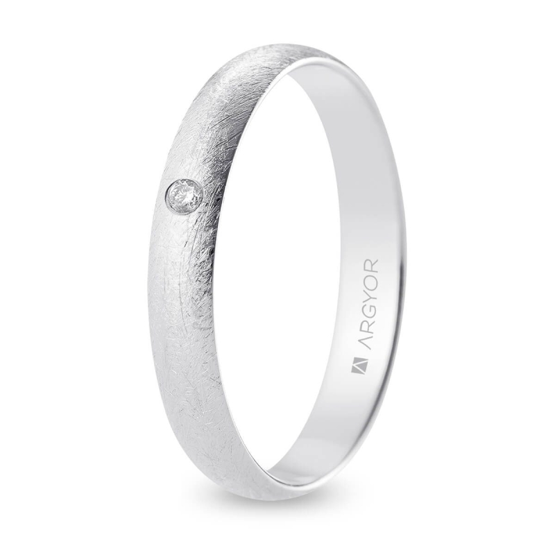 Alianza de boda oro blanco 9k acabado hielo con diamante 3.5 mm