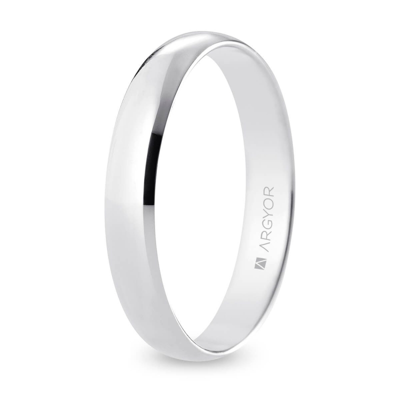 Alianza de boda media caña oro blanco 18k acabado pulido 3.5 mm