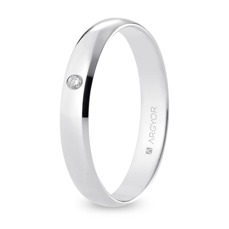 Alianza de boda oro blanco 9k acabado pulido con diamante 3.5 mm