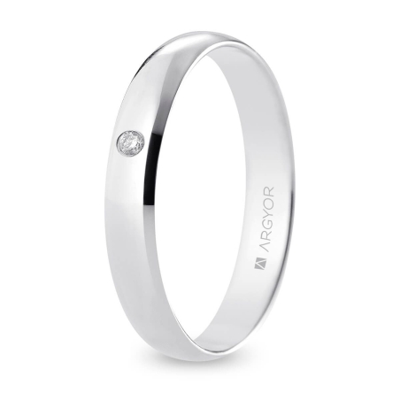 Alianza de boda oro blanco 9k acabado pulido con diamante 3.5 mm