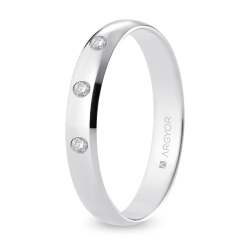 Alianza de boda oro blanco 9k acabado pulido con tres diamantes 3.5 mm