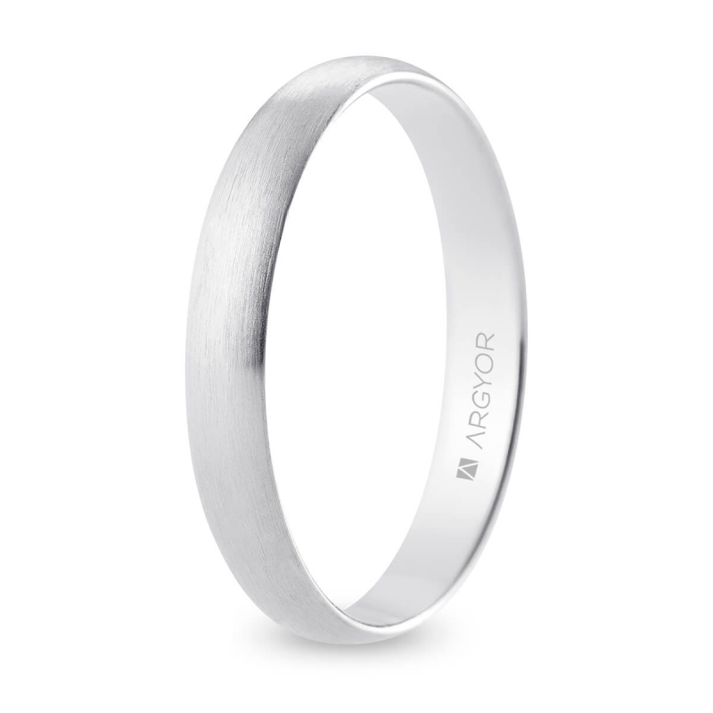 Alianza de boda media caña oro blanco 18k acabado satinado 3.5 mm