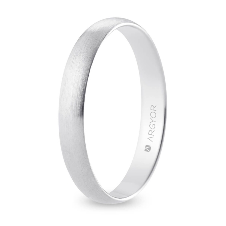 Alianza de boda media caña oro blanco 18k acabado satinado 3.5 mm