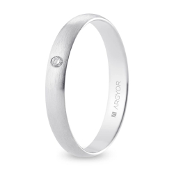 Alianza de boda oro blanco 9k acabado satinado con diamante 3.5 mm
