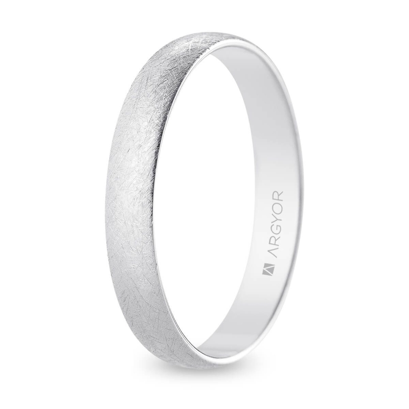 Alianza de boda oro blanco 9k acabado hielo interior plano 3.5 mm