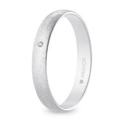 Alianza de boda oro blanco 9k acabado hielo con diamante interior plano 3.5 mm