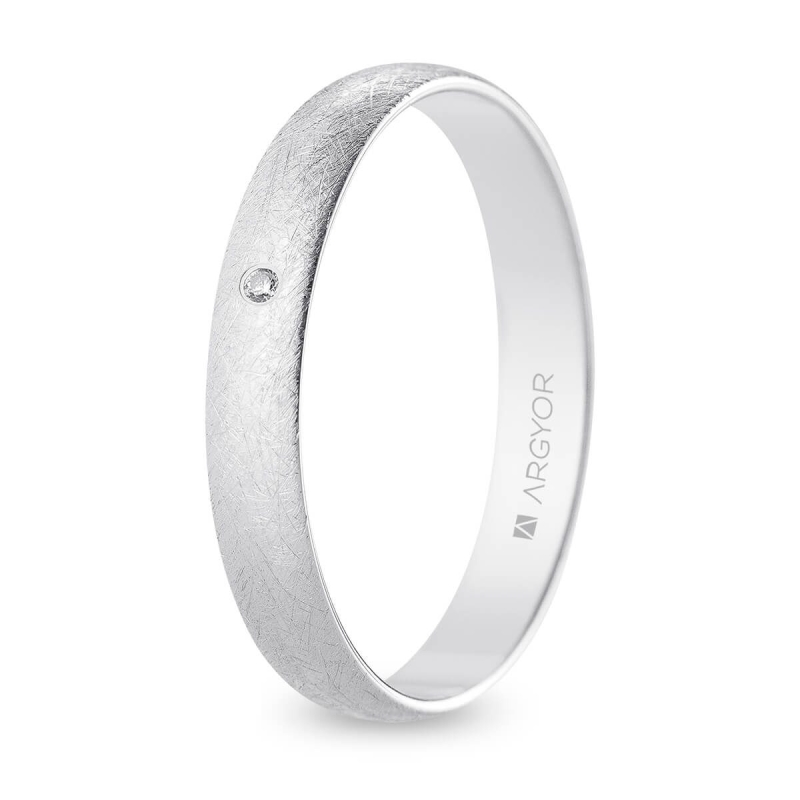 Alianza de boda oro blanco 9k acabado hielo con diamante interior plano 3.5 mm