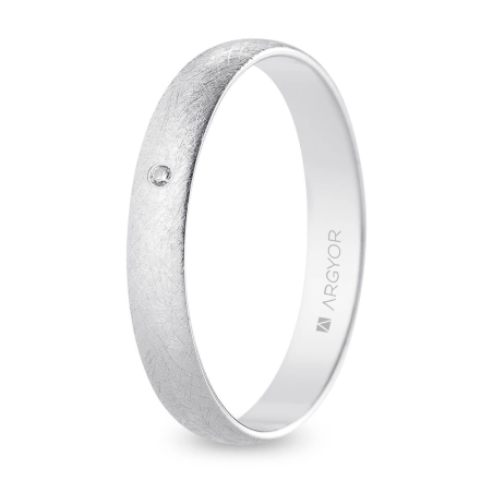 Alianza de boda oro blanco 9k acabado hielo con diamante interior plano 3.5 mm
