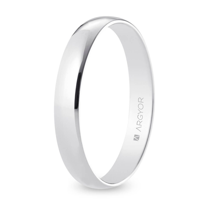 Alianza de boda oro blanco 9k acabado pulido interior plano 3.5 mm