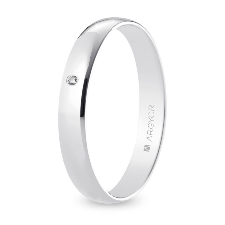 Alianza de boda oro blanco 9k acabado pulido con diamante interior plano 3.5 mm