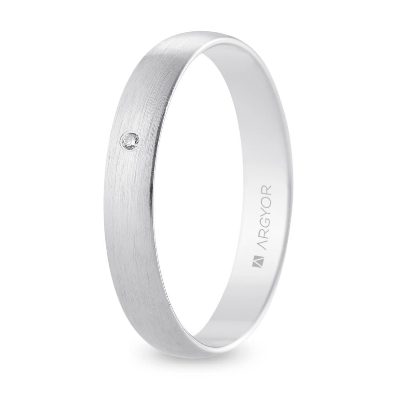 Alianza de boda oro blanco 9k acabado satinado con diamante interior plano 3.5 mm
