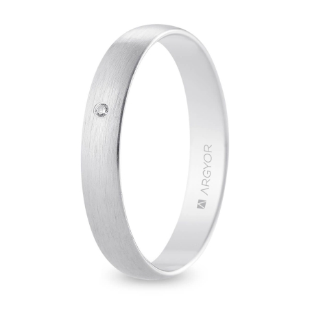 Alianza de boda oro blanco 9k acabado satinado con diamante interior plano 3.5 mm
