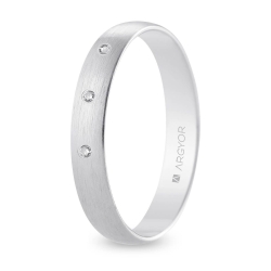 Alianza de boda oro blanco 9k acabado satinado con tres diamantes interior plano 3.5 mm