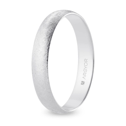 Alianza de boda media caña oro blanco 18k acabado hielo 4 mm