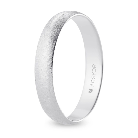 Alianza de boda media caña oro blanco 18k acabado hielo 4 mm