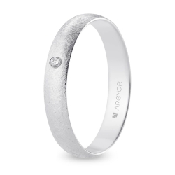 Alianza de boda oro blanco 9k acabado hielo con diamante 4 mm
