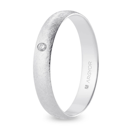 Alianza de boda oro blanco 9k acabado hielo con diamante 4 mm