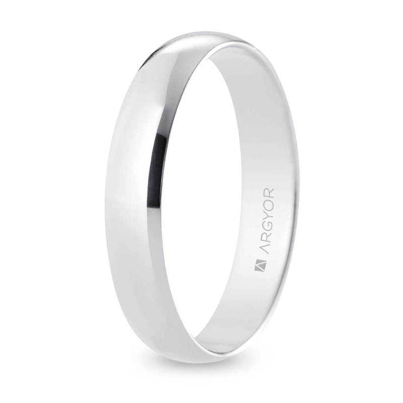 Alianza de boda media caña oro blanco 18k acabado pulido 4 mm