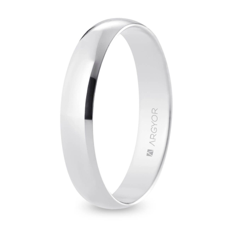 Alianza de boda media caña oro blanco 18k acabado pulido 4 mm