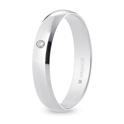 Alianza de boda oro blanco 9k acabado pulido con diamante 4 mm
