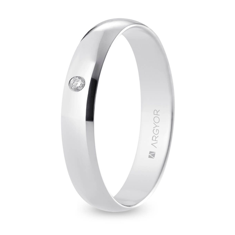 Alianza de boda oro blanco 9k acabado pulido con diamante 4 mm