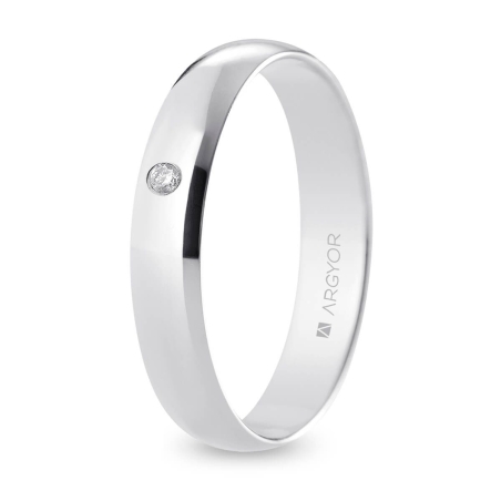 Alianza de boda oro blanco 9k acabado pulido con diamante 4 mm