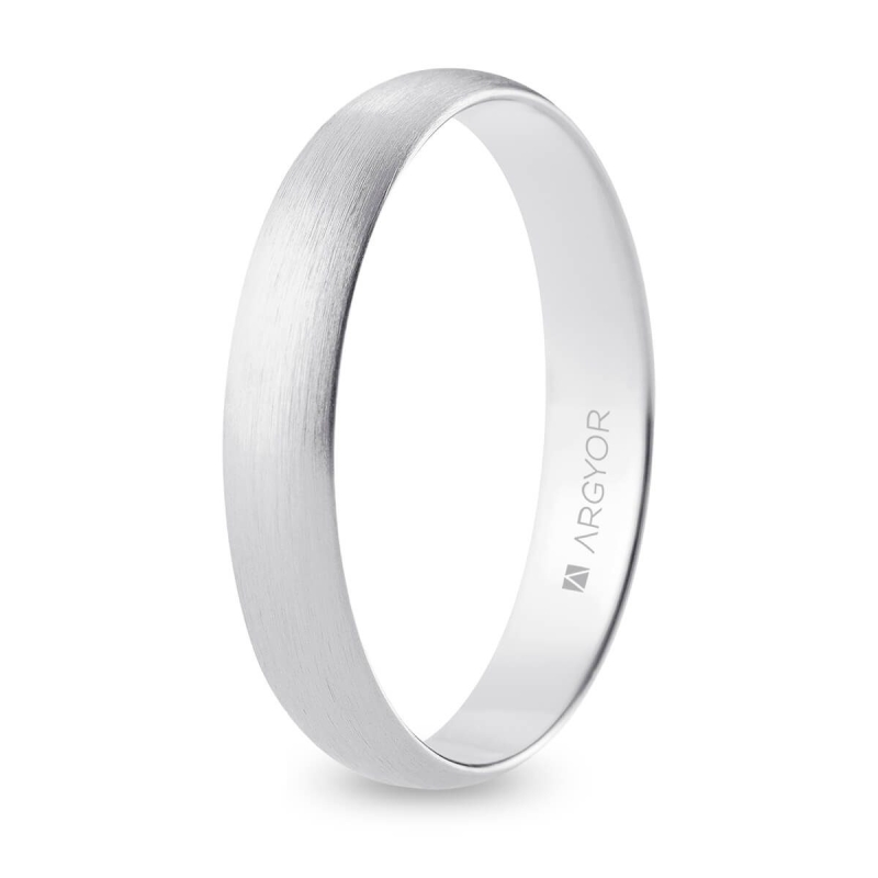 Alianza de boda media caña oro blanco 18k acabado satinado 4 mm
