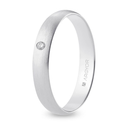 Alianza de boda oro blanco 9k acabado satinado con diamante 4 mm
