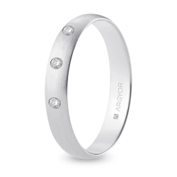 Alianza de boda oro blanco 9k acabado satinado con tres diamantes 4 mm