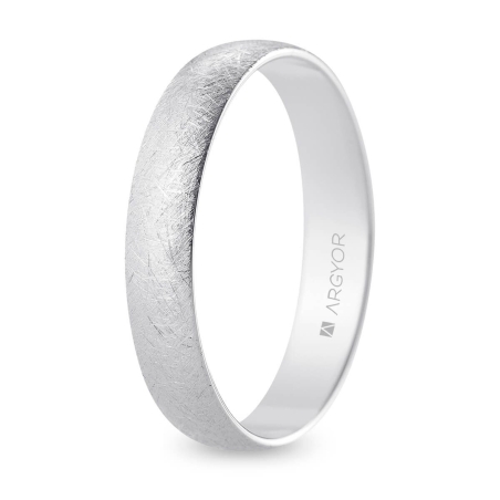 Alianza de boda oro blanco 9k acabado hielo interior plano 4 mm