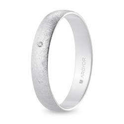 Alianza de boda oro blanco 9k acabado hielo con diamante interior plano 4 mm