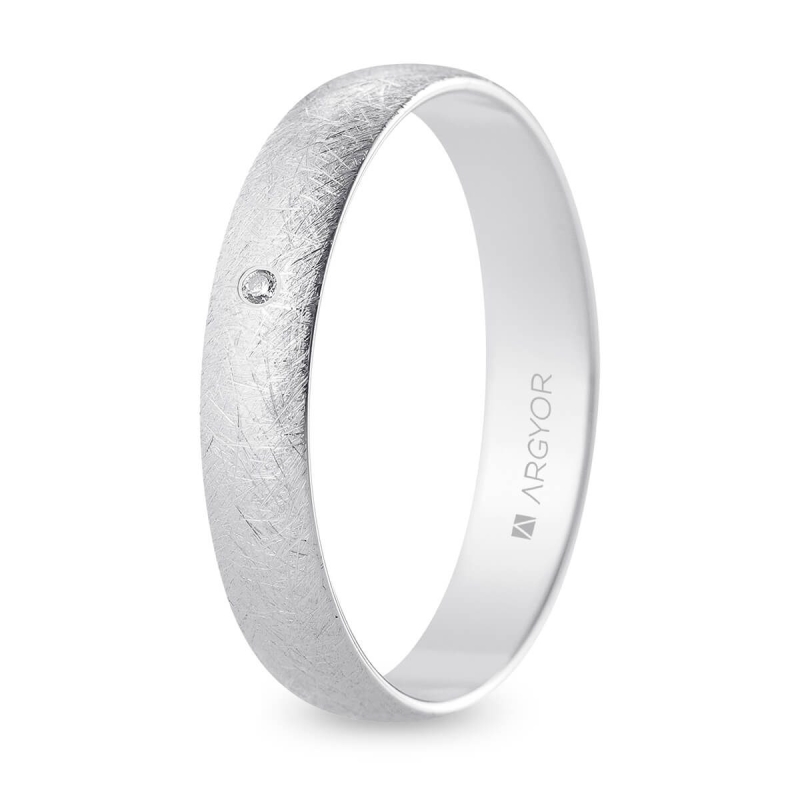 Alianza de boda oro blanco 9k acabado hielo con diamante interior plano 4 mm
