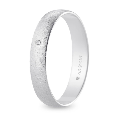 Alianza de boda oro blanco 9k acabado hielo con diamante interior plano 4 mm