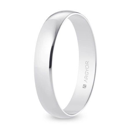 Alianza de boda oro blanco 9k acabado pulido interior plano 4 mm