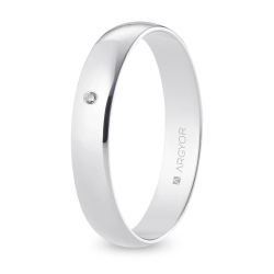 Alianza de boda oro blanco 9k acabado pulido con diamante interior plano 4 mm