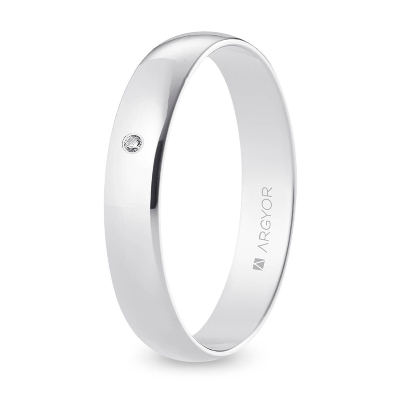 Alianza de boda oro blanco 9k acabado pulido con diamante interior plano 4 mm