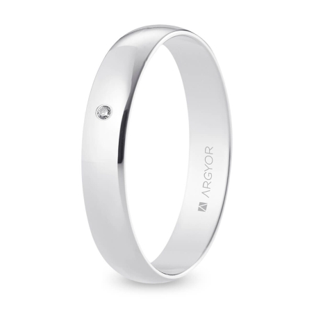 Alianza de boda oro blanco 9k acabado pulido con diamante interior plano 4 mm