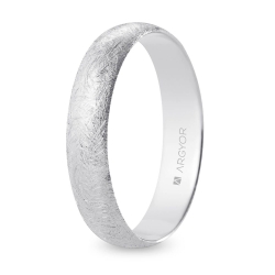 Alianza de boda media caña oro blanco 18k acabado hielo 4.5 mm