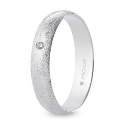 Alianza de boda oro blanco 9k acabado hielo con diamante 4.5 mm