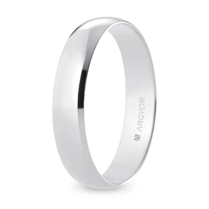 Alianza de boda media caña oro blanco 18k acabado pulido 4.5 mm