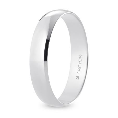 Alianza de boda media caña oro blanco 18k acabado pulido 4.5 mm