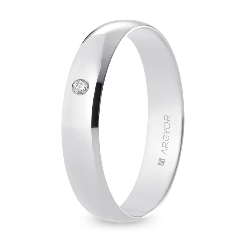 Alianza de boda oro blanco 9k acabado pulido con diamante 4.5 mm