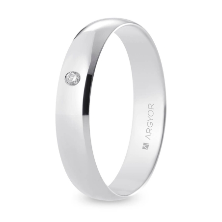 Alianza de boda oro blanco 9k acabado pulido con diamante 4.5 mm