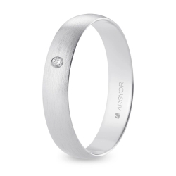 Alianza de boda oro blanco 9k acabado satinado con diamante 4.5 mm